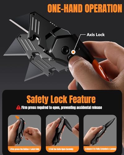 4-in-1 Multitool Folding Utility Knife Box Cutter, Pocket Knives with Belt Clip, Quick-Change Razor Knife with Blade Storage, Navajas para Trabajo,Fathers Day Dad Gifts, Extra 10 SK5 Blades - Image 6