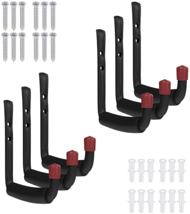 6 Pack Garage Hooks Heavy Duty, Utility Steel Hooks with EVA Foam Padding, 4.64inch Wall Mount J Organizer Hanger for Hanging Bikes Kayak Garden Tool Hose Bike Shelf by CRXCRC