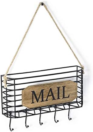 SRIWATANA Mail Organizer Wall Mount, 5 Key Hooks, Small, Carbonized Black by SRIWATANA