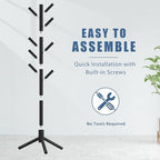 Haddockway Wooden Coat Rack Stand with 8 Hooks New Zealand Pine 3 Adjustable Coat Standing Tree Easy Assembly for Coats, Hats, Scarves and Handbags for Entryway, Hallway, Bedroom, Office - Image 4