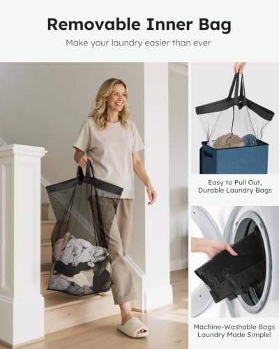 SOLEDI 90L Laundry Hamper with Lid, Large Collapsible Laundry Basket - Image 4