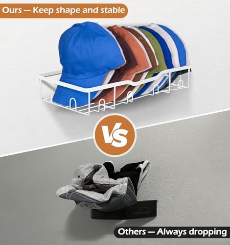 KEETDY Metal Hat Racks for Baseball Caps Wall Hat Organizer Fit 20 Caps Holder, 2 Packs Sturdy Wall Mounted Hat Storage Organizer, White - Image 4