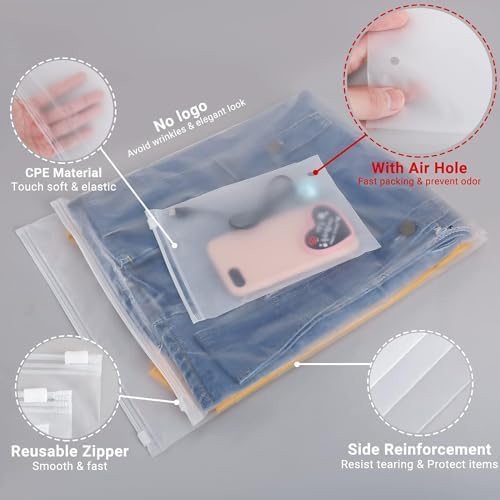 Frosted Zipper Bags for Clothes 2 Gallon, 200 Count 14x18 inch Plastic Bags for Clothes, Sweaters, Hoodies, Women Shoe, Sewing Projects Packaging, 3 Mil with Vent Hole - Image 6