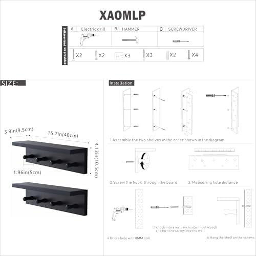 Entrance Coat Rack ，Coat Hooks, Wall-Mounted Wooden Hook Rack, Wall-Mounted Shelves are Very Suitable (Black Color Finish—A-2) - Image 5