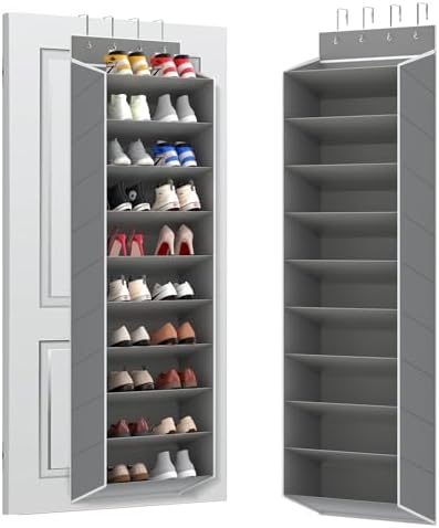 REGELETO 10 Tiers Large Size Over Door Shoe Organizer Storage, Hanging Shoe Rack for Door with Deep Pockets, Fit 20-30 Pairs Shoe Organizer Holder for Sneakers and Boots (Grey) by REGELETO