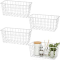 LeleCAT Hanging Kitchen Baskets For Storage Adhesive Sturdy Small Wire Storage Baskets No Drilling Wall Mounted Kitchen Food Pantry Bathroom Shelf Storage, 4 PACK,White by HomeSpaceStorageBasket