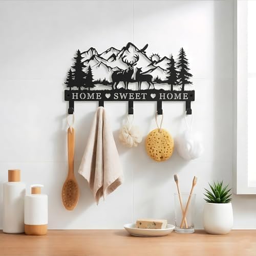 Deer Mountain Metal Key Holder Wall Mount Key Holder for Wall Rustic Cabin Decor Key Rack Hooks Hanger Woodland Wildlife Wall Art Entryway Organizer Housewarming Hunting Gifts - Image 4