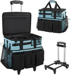 SCAVATA Rolling Cleaning Caddy Bag with Detachable Trolley, Large Cleaning Supplies Organizer with Wheels, Multi Pocket Cleaning Cart with Adjustable Shoulder Strap for Housekeepers & Home, SkyBlue by Tidyyourlife