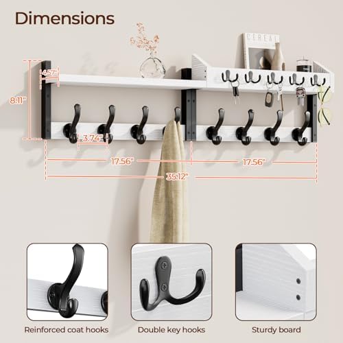 Evermagin 35" Coat Rack Wall Mount with Shelf for Entryway, White - Image 2