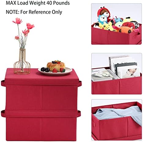 HOONEX Storage Bins with Lids for Organizing, Pack of 2, Storage Boxes with 2 Carrying Handles and Sturdy Heavy Cardboard, 16.5" L x 11.8" W x 7.5" H for Shoes, Books, Clothes, Red - Image 2