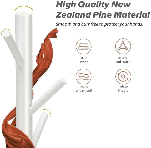 8-Hook Freestanding Coat Rack 3 Adjustable Heights White 2PCS - Image 3