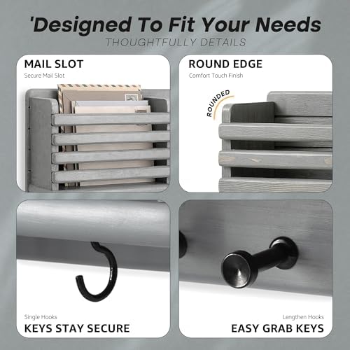 Rebee Vision Key Holder Wall Mount with Mail Slot for Room Decor, Gray - Image 7