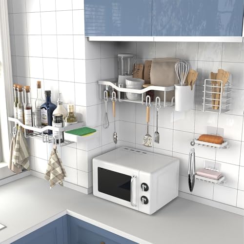 NESOMI Shower Caddy Adhesive Shower Organizer 7-Pack, Rustproof Stainless Steel Bathroom Shelves, Large Capacity No-Drill Rack Storage Accessories with Soap Dish Toothbrush Holder Hooks - Image 6