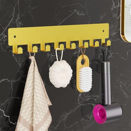 pickpiff Key Holder Wall Mount, Adhesive Key Rack with 8 Hooks Hanger for Car Key Ring, Metal Key Chain Organizer, Gold 1 Pack - Image 5