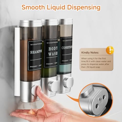 Shampoo and Conditioner Dispenser,Shower Dispenser 3 Chamber No Drill Wall-Mounted Shampoo Dispenser for Shower Wall Mounted Shower Soap Dispenser for Bathroom Hotel Large Capacity,Light Silver - Image 6
