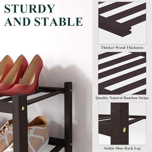 Smiry Bamboo Shoe Rack, 8 Vertical Slats, 4 Tier - 17.3" Wide, Brown - Image 3