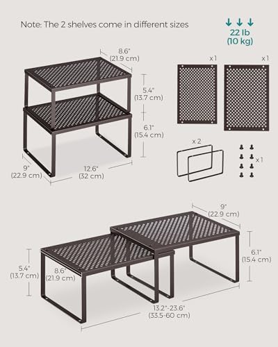SONGMICS Set of 2 Metal Spice Racks, Stackable Expandable Shelf Risers - Image 2