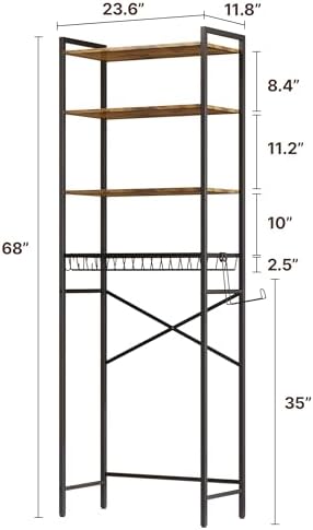 Gizoon Over-The-Toilet Storage Rack with Adjustable Shelf and Basket, 4-Tier Freestanding Space Saver Bathroom Shelves Above Toilet for Room - Image 2