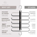 MORALVE Pants Hangers Space Saving - 4 Pack European Beechwood Scarf and Jean Hangers - Closet Organizer and Space Saver Pant Rack, Leggings Hanger, and Scarf Holder with 360° Swivel Hook - Image 5
