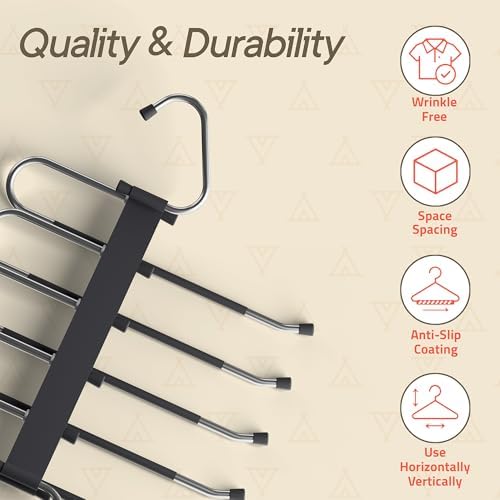 Campior Space Saving Pants Hangers 2 Pack, 6 Layer Jeans Hangers and Closet Organizer for Jeans, Scarves, & Skirts, Multi-Layer Hanger with Anti-Slip Stopper, Heavy-Duty S-Type Stainless Steel, Gray - Image 5