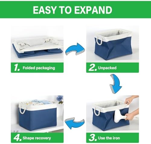 Bidtakay Large Storage Baskets for Shelves 3 Pack Fabric Storage Bins for Organizing Navy Blue Decorative Baskets Linen Collapsible Organizer for Closet - Image 6