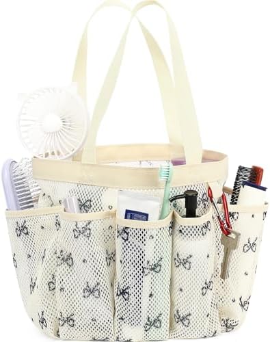 Fammart Mesh Shower Caddy Portable for College Dorm Room Essentials, Odorless Polyester Large Shower Tote Bag with Dual Handles, 8-Pocket Quick-Dry Toiletry Organizer for Travel, Beach, Camping, Gym by Fammart