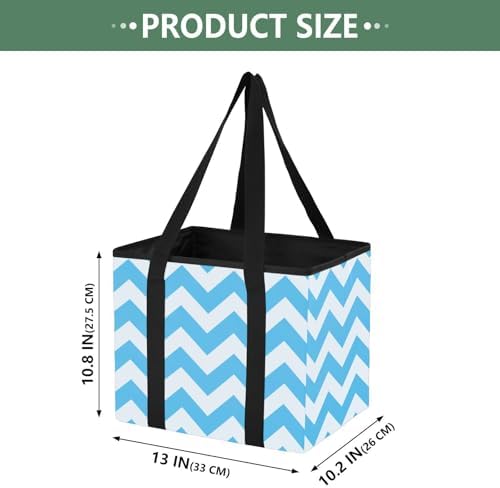 Trunk Organizer Collapsible Car Organizer with Handle Car Storage Box Bin for Groceries SUV Utility Tote Bag Portable Vehicle Container Sky Blue Zigzags - Image 2
