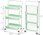 JAQ Foldable Rolling Cart, 3-Tier Metal Folding Storage Utility Carts Basket Rack Organizer with Handle on Wheels for Snacks Books Fruits for Kitchen Living Room Pantry Bathroom - (Green, 3-Layer) - Image 2