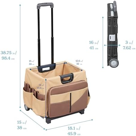 ECR4Kids Universal Rolling Cart with Canvas Organizer Bag, Mobile Storage, Dark Grey/Grey - Image 2