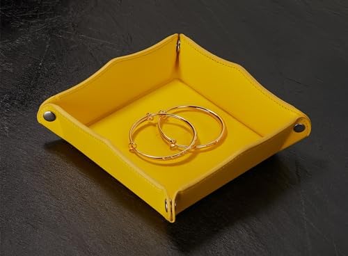 Jewelry Tray, PU Leather Valet Tray - Catchall for Keys, Wallet, Coins - Yellow - Image 3