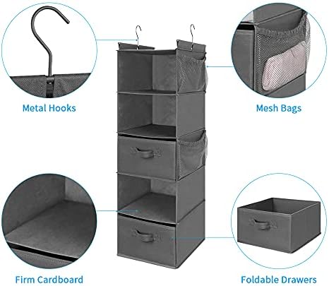 MAX Houser 5 Tier Shelf Hanging Closet Organizer, Cloth Hanging Shelf with 2 Sturdy Hooks for Storage, Foldable (Grey-D2) - Image 5