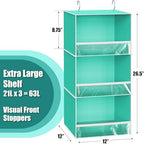 Simple Houseware 3 Shelf Hanging Closet Organizer, Turquoise | 3 Shelf Hanging Closet Organizer with Front Stopper - Image 3