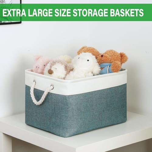 Bidtakay Fabric Storage Baskets for Shelves 3 Pack Large Storage Bins for Organizing Linen Collapsible Organizer for Closet-Deep Green - Image 4