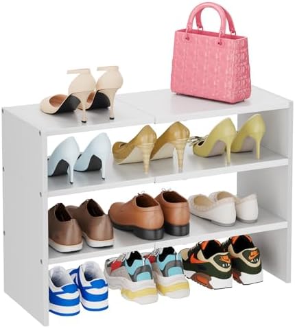 X-cosrack 3-Tier Shoe Rack for Closet, Shoe Organizer for Front Door Entrance Expandable Shoe Shelf, Stackable Iron Shoe Storage Shelves for Closets, Entryway, Hallway, Garage,White by X-cosrack
