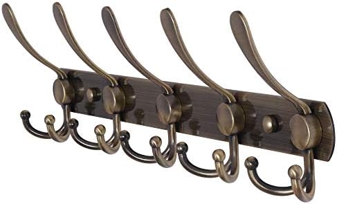 Dseap Coat Rack Wall Mounted - 5 Tri Hooks, Heavy Duty, Stainless Steel, Metal Coat Hook Rail for Coat Hat Towel Purse Robes Mudroom Bathroom Entryway,Bronze by Dseap