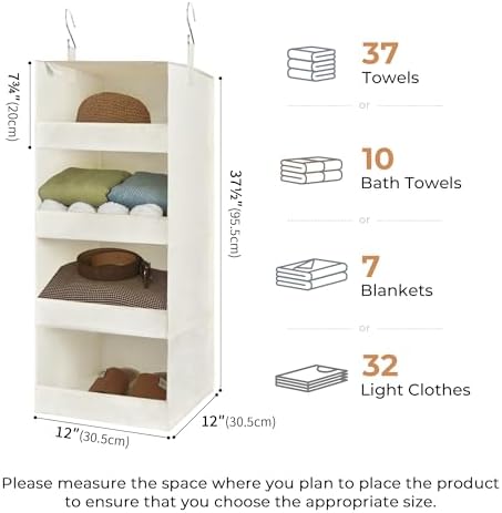 GRANNY SAYS 4-Shelf Hanging Closet Organizer, Foldable Storage, Beige | 44 lb Capacity, No-Sag Support, Keeps Clothes Neat, Folds Flat, Fits RV, Dorm & Small Closets, 2 Pack - Image 3