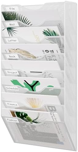 EasyPAG 8 Pocket Mesh Wall File Organizer, Hanging Paper Folder Holder with Classify Label, Vertical Wall Mount Mail Organizer for Office Home Classroom, White by EasyPAG