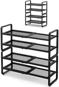 Expandable Metal Shoe Rack for Closet, Entryway & Garage, 4-Tier, Black | Adjustable Height for Boots, Stackable Design, Dense Mesh Shelves for Heels, Fits Small Spaces, Apartments and Rentals by SNTD