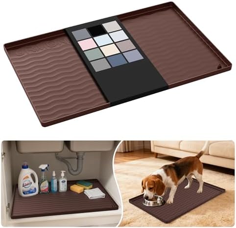 URMONA Waterproof Silicone Under Sink Mat 22'' x 14'' Shelf Liner for Kitchen and Bathroom, Cabinet and Counter Protector, Storage and Organizers, Litter Mat, Pet Cat Puppy Essentials(Brown ) by URMONA