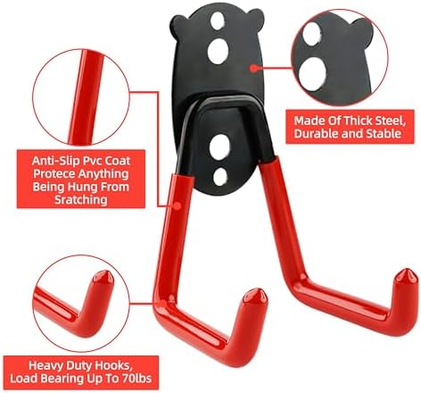 Garage Hooks Heavy Duty, Medium Square Hooks Set Wall Mount, Anti-Slip PVC Coated Steel Utility Storage Organizer for Hanging Ladders, Bikes, Garden Tools and Hoses 8 Packs - Image 3