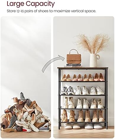 VASAGLE 5-Tier Shoe Rack, 12-16 Pairs, Steel Frame - Image 6