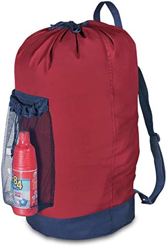 Dalykate Backpack Laundry Bag, Laundry Backpack with Shoulder Straps and Mesh Pocket Durable Nylon Clothes Hamper Bag with Drawstring Closure Red by Dalykate