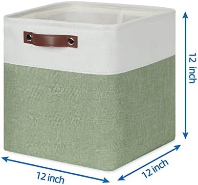 Temary Fabric Storage Bins for Organizing Clothes, Closet Baskets with Handles - Decorative Storage Boxes for Home (White & Green, 12 Inch, 4 Pack) - Image 2