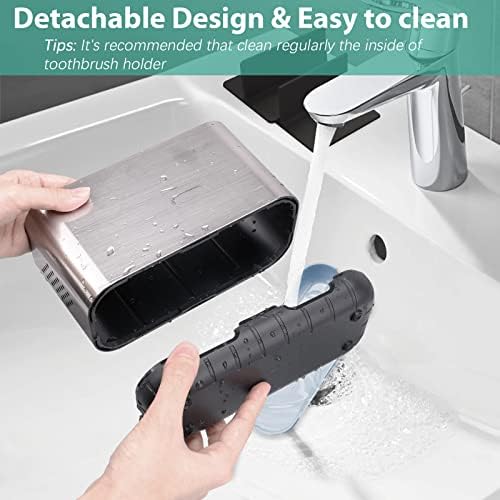 Boperzi Toothbrush and Toothpaste Holder Brushed Nickel Drainage for Bathroom Vanity, Large Electric Toothbrush Storage Caddy Anti-Slip Rustic with Adjustable Dividers for Family, Kids - Image 3