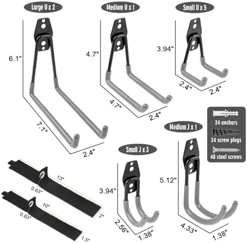 Garage Hooks Heavy Duty 14 Pack, Steel Garage Storage Hooks, Tool Hangers for Garage Wall Utility Wall Mount Garage Hooks and Hangers with Anti-slip Coating for Garden Tools, Ladders, Bulky Items - Image 2