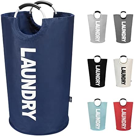 DOKEHOM 90L Large Laundry Basket Bag, Collapsible Tall Hamper, Dark Blue by DOKEHOM
