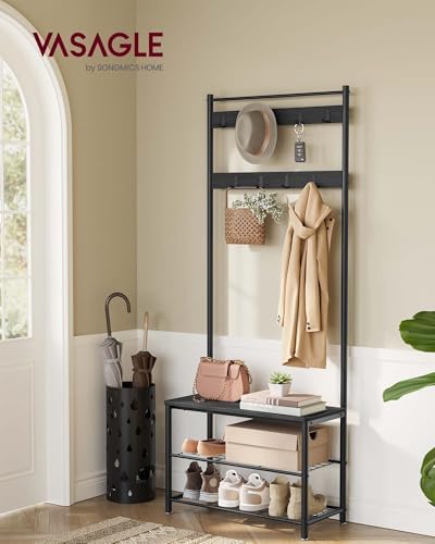 VASAGLE Coat Rack, Hall Tree with Shoe Storage Bench, 3-in-1, Steel Frame - Image 2