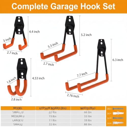 Garage Hooks, 12 Pack Wall Hooks for Hanging Heavy Duty Ladders, Bikes, Tools Ideal for Garage, Garden, Basement Utility Room Storage (Orange) - Image 2