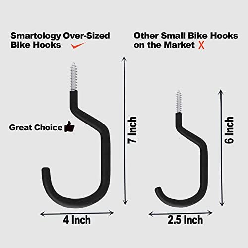 SMARTOLOGY Extra-Large Bike Hook, Bicycle Storage Hanger, Rubber Coated Heavy Duty Screw-in Ceiling Hooks for Tools, Garage Wall Organizer, 4 Pack, Fits All Bike Types, Vertical Bike Racks & Stands - Image 5