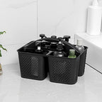 Plastic Portable Shower Caddy Basket with Handle, 3 Compartments, Black - Image 2